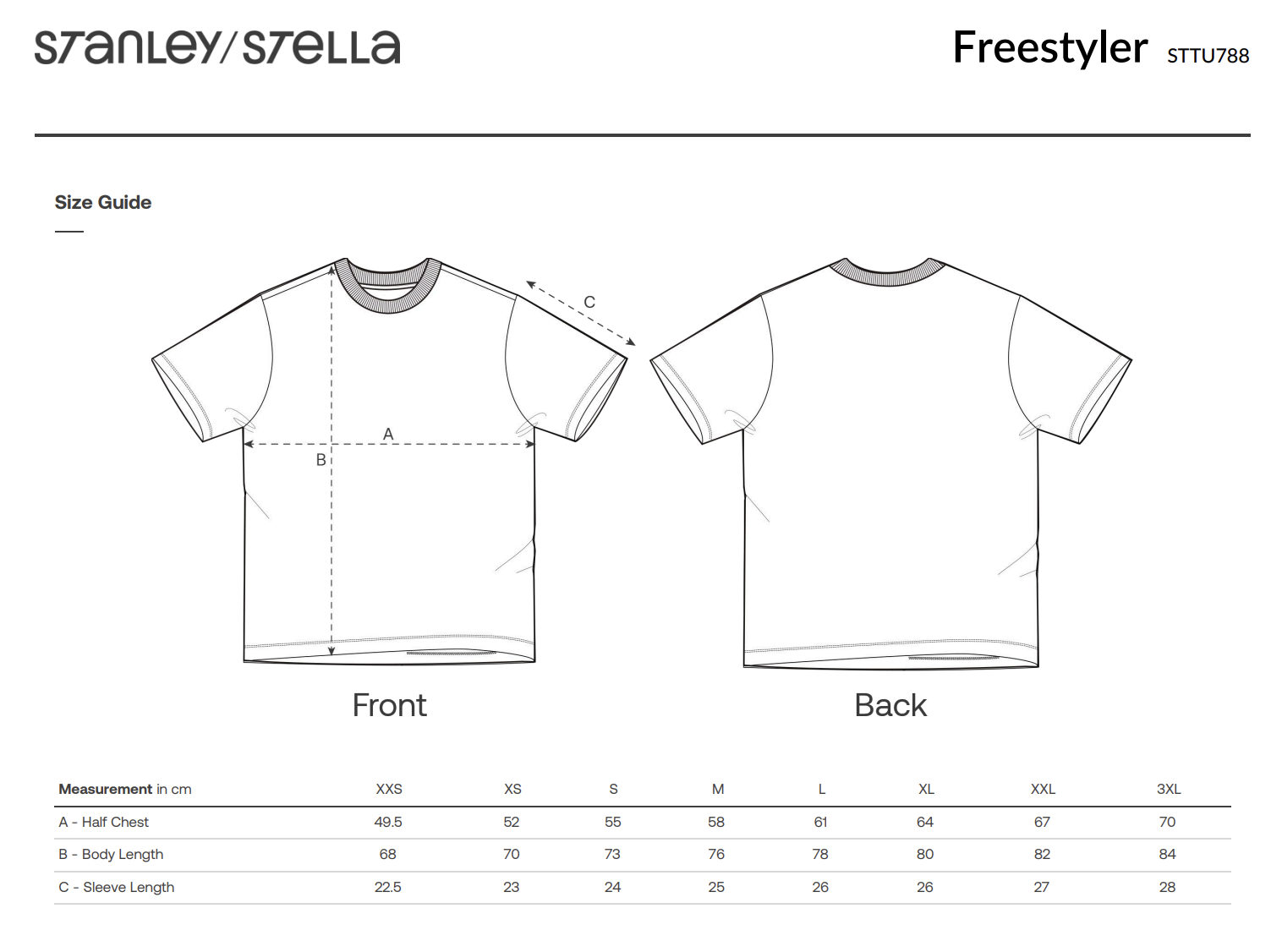 Frestyler size chart